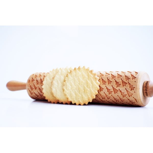 Drewniany grawerowany świąteczny wałek do ciasta Valek Trees-image-2