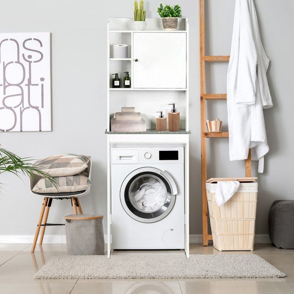 Biała wysoka szafka nad pralkę/WC 58x173 cm Laundry – Tomasucci-image-1