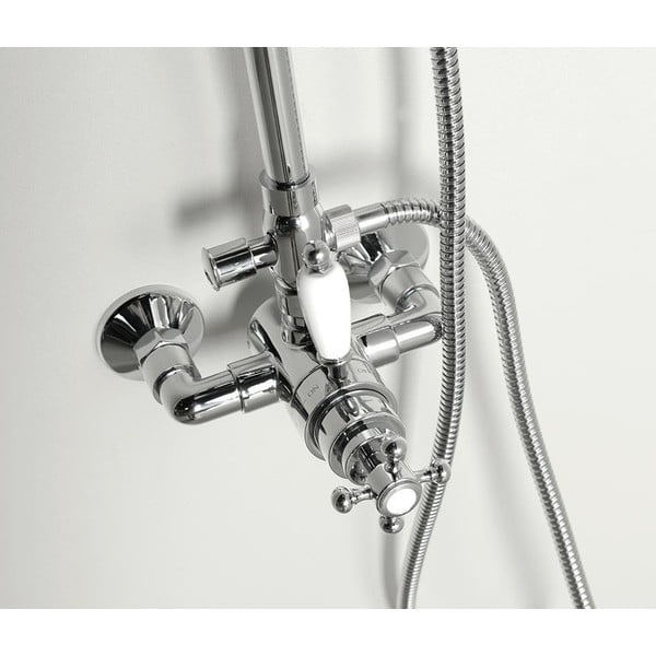 Zestaw prysznicowy z mosiądzu w kolorze srebra z połyskiem z baterią z termostatem, deszczownicą i słuchawką prysznicową 142 cm Antea – Sapho-image-2