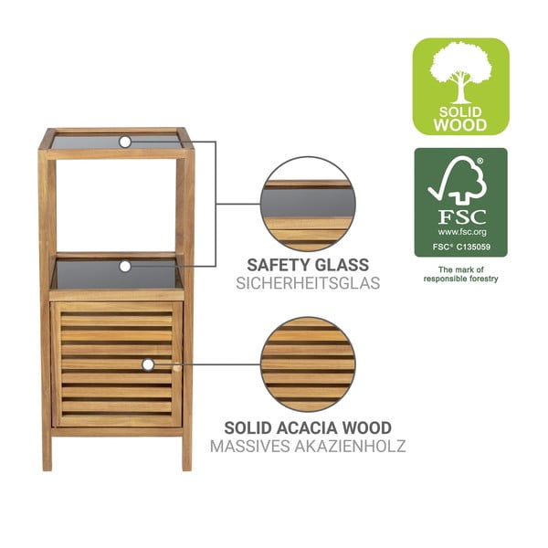 Czarno-naturalna niska wąska szafka łazienkowa z litego drewna akacjowego 39,5x86 cm Fondi – Wenko-image-3