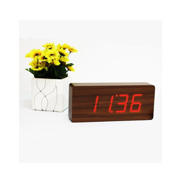 Ciemnobrązowy budzik z czerwonym wyświetlaczem LED Gingko Slab Click Clock-image-2