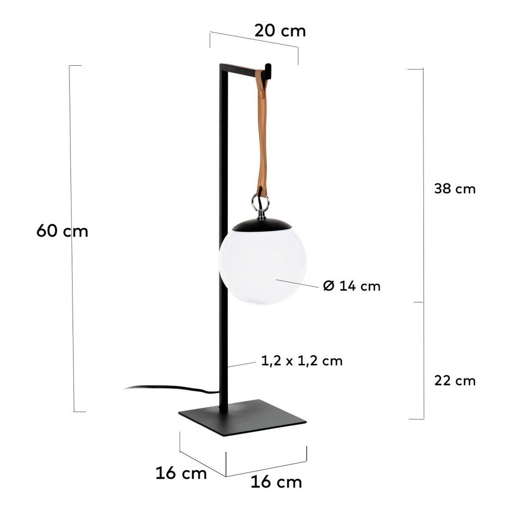 Czarna metalowa lampa stołowa z plastikowym kloszem (wysokość 60 cm) Monteiro – Kave Home (zdjęcie 7)