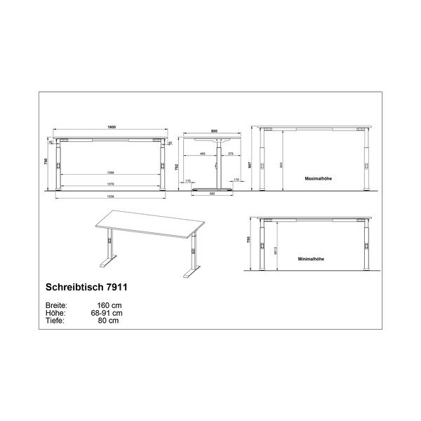 Biurko z regulowaną wysokością z blatem w dekorze dębu 80x160 cm Downey – Germania-image-3
