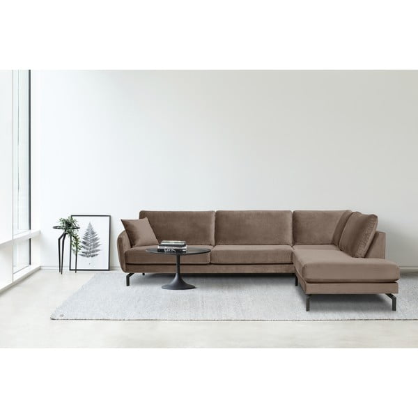 Brązowoszary narożnik z aksamitnym obiciem Scandic Magic, prawostronny-image-1