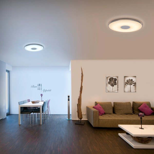 Biała okrągła lampa sufitowa LED sterowana zdalnie Trio Tokyo, średnica 60 cm-image-1