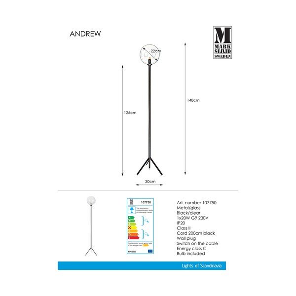 Czarna lampa stojąca Markslöjd Andrew Floor Black-image-2