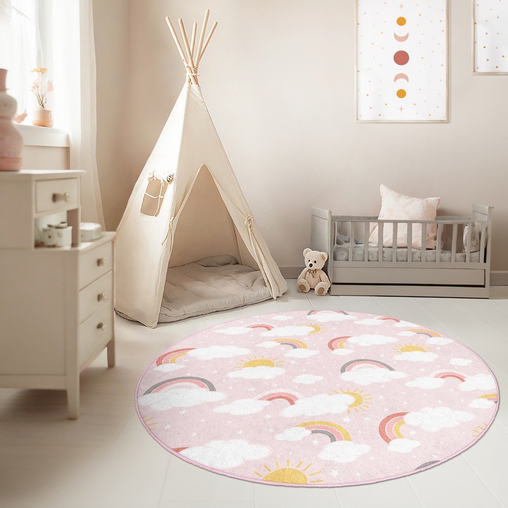 Różowy dywan dziecięcy odpowiedni do prania ø150 cm Rainbow World – Mila Home (zdjęcie 5)