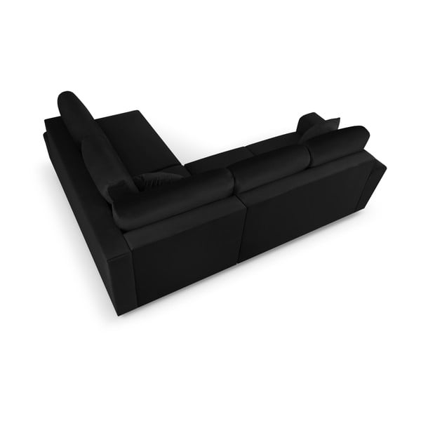 Czarny aksamitny rozkładany narożnik ze schowkiem (prawostronny/w kształcie litery L) Kyoto – Cosmopolitan Design-image-4