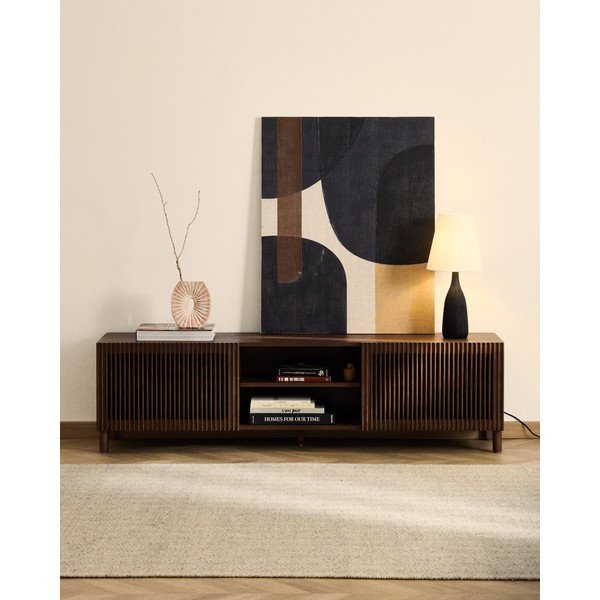 Ciemnobrązowa szafka pod TV w dekorze orzecha 180x49,5x42,5 cm Beyla – Kave Home-image-1