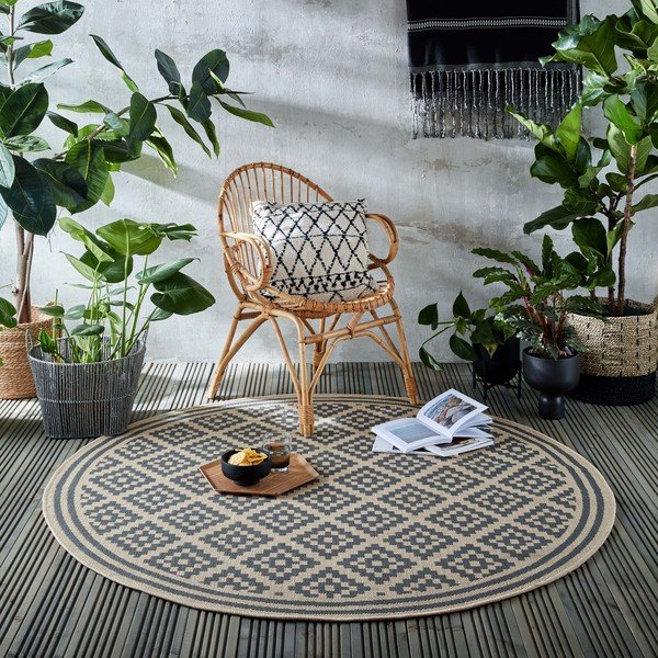 Szaro-beżowy okrągły dywan odpowiedni na zewnątrz ø 160 cm Moretti – Flair Rugs-image-1