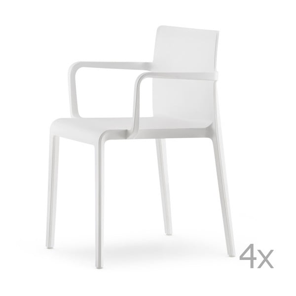 Zestaw 4 białych krzeseł z podłokietnikami Pedrali Volt