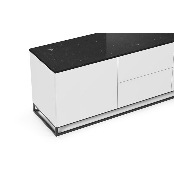 Biała szafka pod TV z ciemnym blatem w dekorze marmuru i czarnymi nogami TemaHome Join, 180x65 cm-image-1