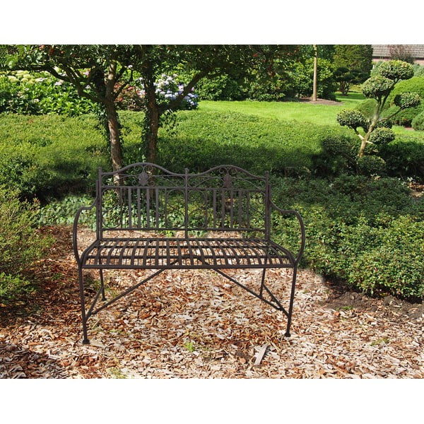 Ciemnobrązowa metalowa ławka ogrodowa Mangan – Garden Pleasure-image-1