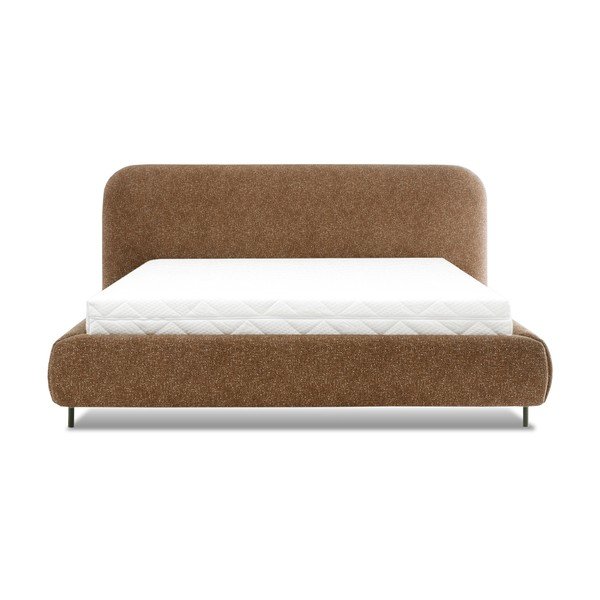 Tapicerowane łóżko dwuosobowe ze schowkiem ze stelażem 140x200 cm w kolorze ochry Pointt – ELTAP-image-3