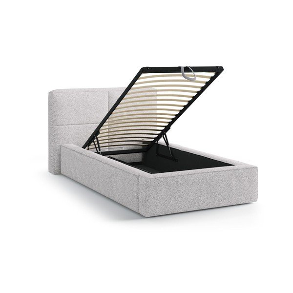Jasnoszare tapicerowane łóżko jednoosobowe ze schowkiem i stelażem 90x200 cm Darren – Micadoni -image-1