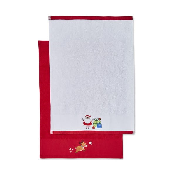Czerwono-białe bawełniane ręczniki zestaw 2 szt. 40x60 cm Santa's Reindeers – Catherine Lansfield