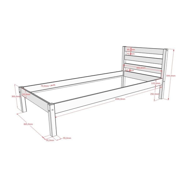 Łóżko dziecięce z litego drewna sosnowego bez stelaża 90x200 cm Pino – Vipack-image-2