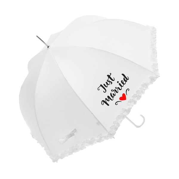 Biały parasol ślubny Just Married, ⌀ 90 cm