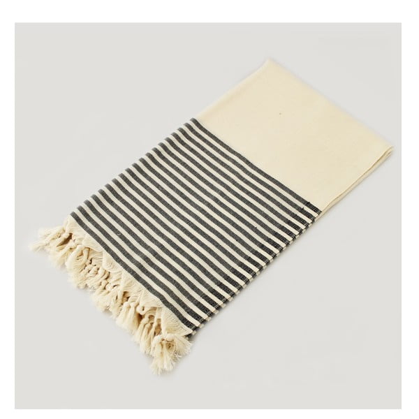 Biały ręcznik z czarnymi pasami hammam Marine Style Black, 100x180 cm