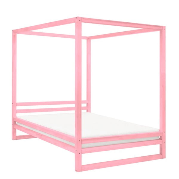 Różowe drewniane łóżko dwuosobowe Benlemi Baldee, 200x200 cm