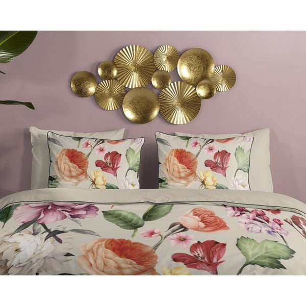 Beżowa pościel jednoosobowa z satyny bawełnianej 140x220 cm Fiori – Descanso-image-2