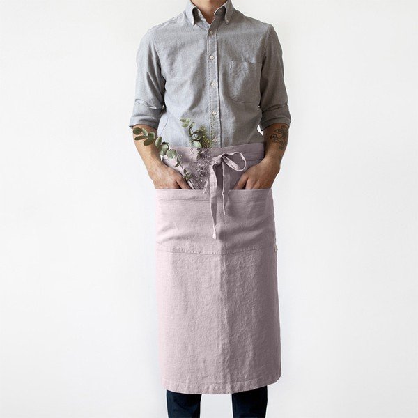 Jasnoróżowy lniany fartuch Linen Tales Garcon, dł. 76 cm