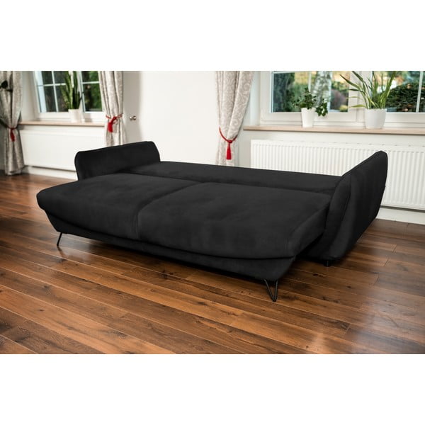 Czarna rozkładana/ze schowkiem sofa z tkaniny szenilowej 236 cm Silva – ELTAP-image-2