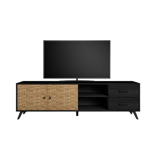Czarna szafka pod TV w dekorze drewna egzotycznego 181x53 cm Hanoi – Marckeric-image-4