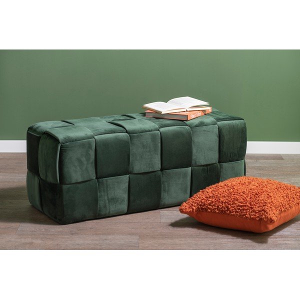 Ciemnozielony aksamitny taboret Weaved – Leitmotiv-image-1