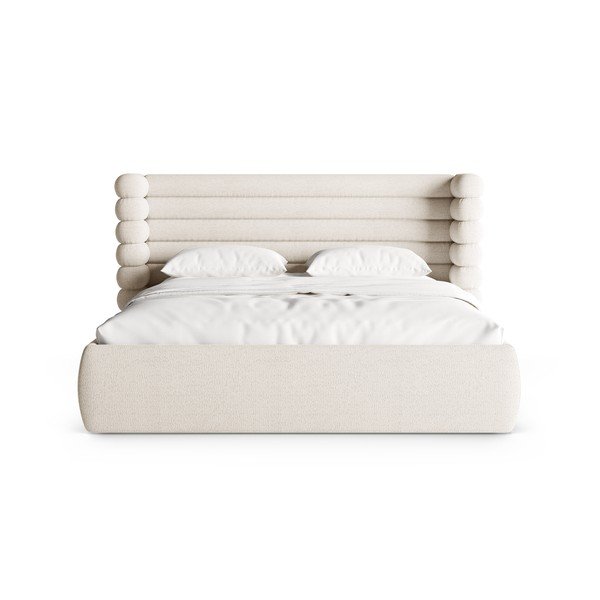 Beżowe tapicerowane łóżko dwuosobowe ze schowkiem i stelażem 200x200 cm Mount – Micadoni -image-4