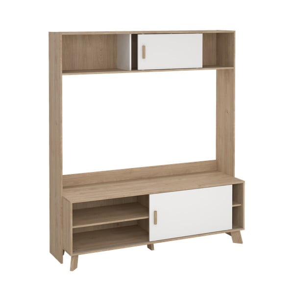 Biało-naturalny zestaw pod TV w dekorze dębu 159x181x48 cm Ikast – Tvilum-image-4