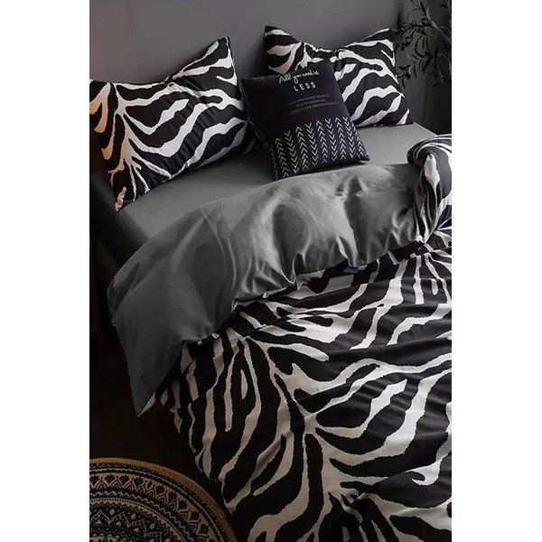 Czarno-biała bawełniana pościel dwuosobowa z prześcieradłem 200x220 cm – Mila Home-image-3