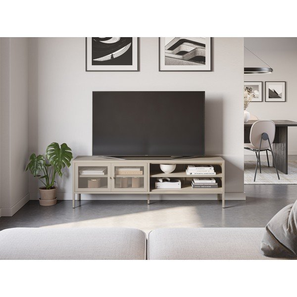 Kremowa metalowa szafka pod TV 160x50x35 cm Fayna – Marckeric-image-1
