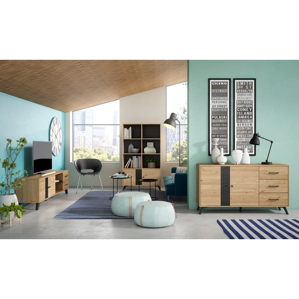 Czarny regał w dekorze dębu 92x160 cm Natura – Marckeric-image-4