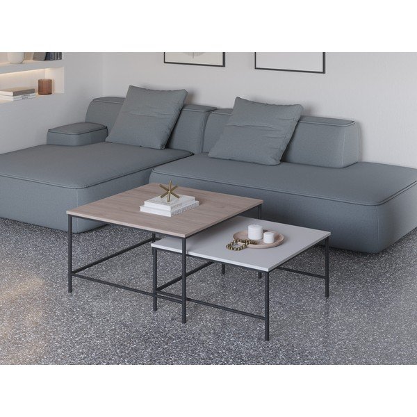 Białe stoliki z blatem w dekorze dębu zestaw 2 szt. 80x80 cm Fiorenza – Marckeric-image-1