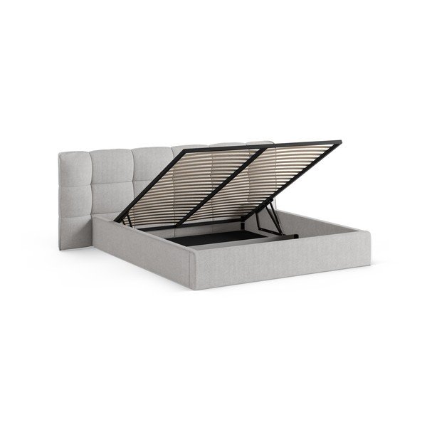 Szare tapicerowane łóżko dwuosobowe ze schowkiem i stelażem 200x200 cm Eric – Micadoni -image-2