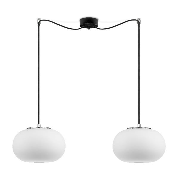Biała lampa wisząca z 2 abażurami i oprawką w srebrnym kolorze Sotto Luce DOSEI