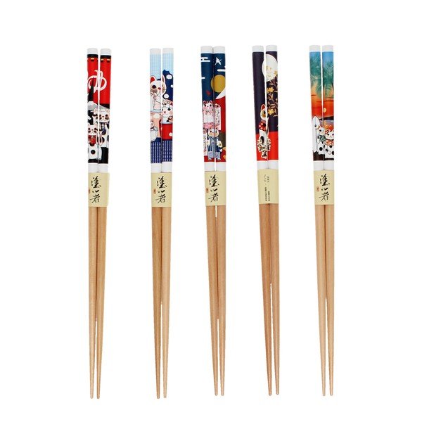 Drewniany zestaw pałeczek w naturalnym kolorze 5 szt. Beckoning Cats – Rex London