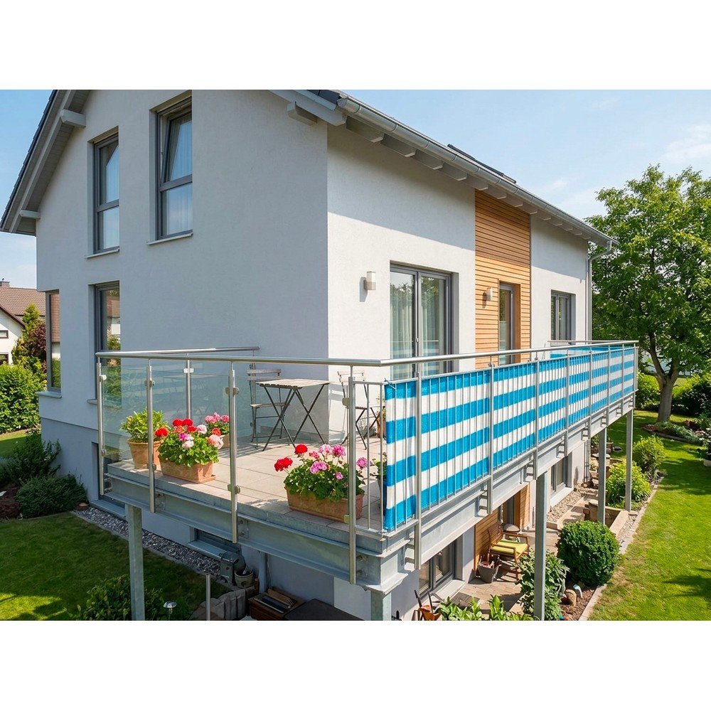 Biało-niebieska plastikowa osłona balkonowa 500x90 cm – Garden Pleasure