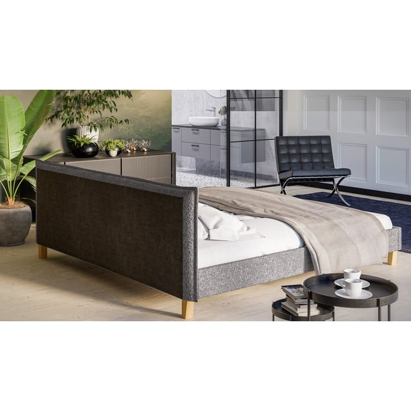 Szare tapicerowane łóżko dwuosobowe ze stelażem 200x200 cm Tina – Ropez-image-3