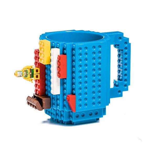 Niebieska kubek plastikowy z motywem LEGO z klockami Just Mustard, 350 ml