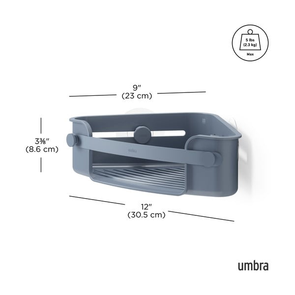 Niebieska narożna półka łazienkowa bez wiercenia z plastiku z recyklingu Flex – Umbra-image-4