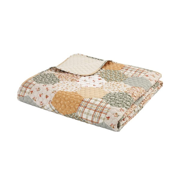 Żółto-beżowa narzuta pikowana 220x230 cm Floral Patchwork – Catherine Lansfield-image-2