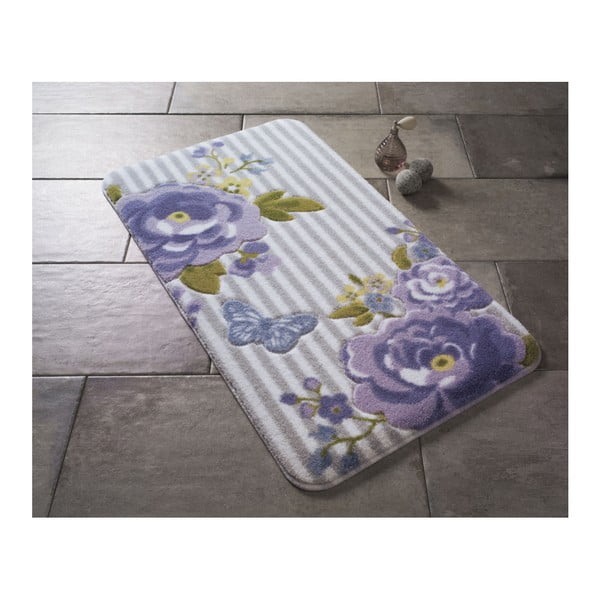 Fioletowy dywanik łazienkowy we wzory Confetti Bathmats Roses, 80x140 cm