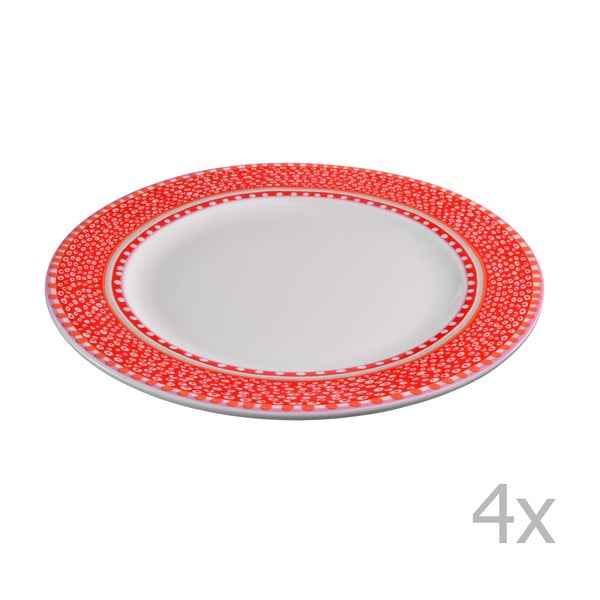 Zestaw 4 czerwonych talerzy porcelanowych Oilily, 27 cm