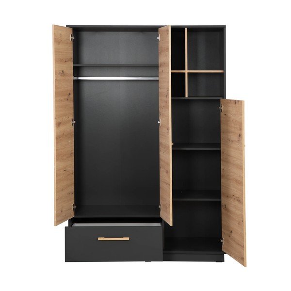 Antracytowo-naturalna szafa dziecięca w dekorze dębu 132x195 cm Lenn – Roba-image-3