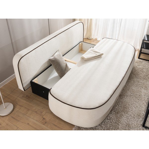Brązowa/kremowa aksamitna rozkładana/ze schowkiem sofa 210 cm Saga – Ropez-image-3
