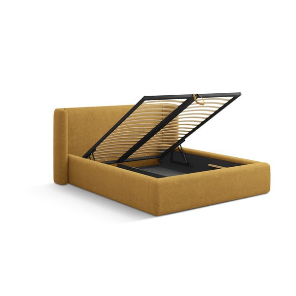 Musztardowe tapicerowane łóżko dwuosobowe ze schowkiem ze stelażem 180x200 cm Jason – Windsor & Co Sofas-image-2