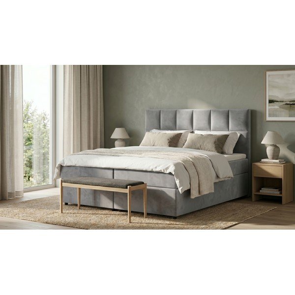 Jasnoszare łóżko boxspring ze schowkiem 140x200 cm Flip – Ropez-image-1