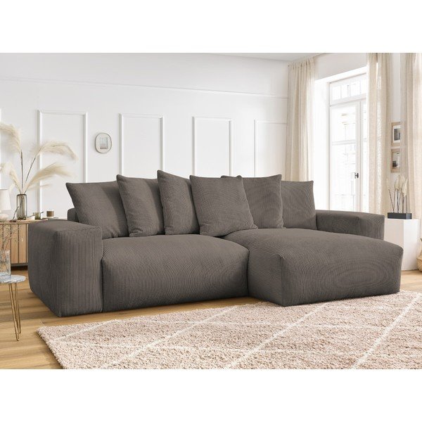 Szarobrązowy sztruksowy rozkładany/ze schowkiem narożnik Voltaire – Bobochic Paris-image-1